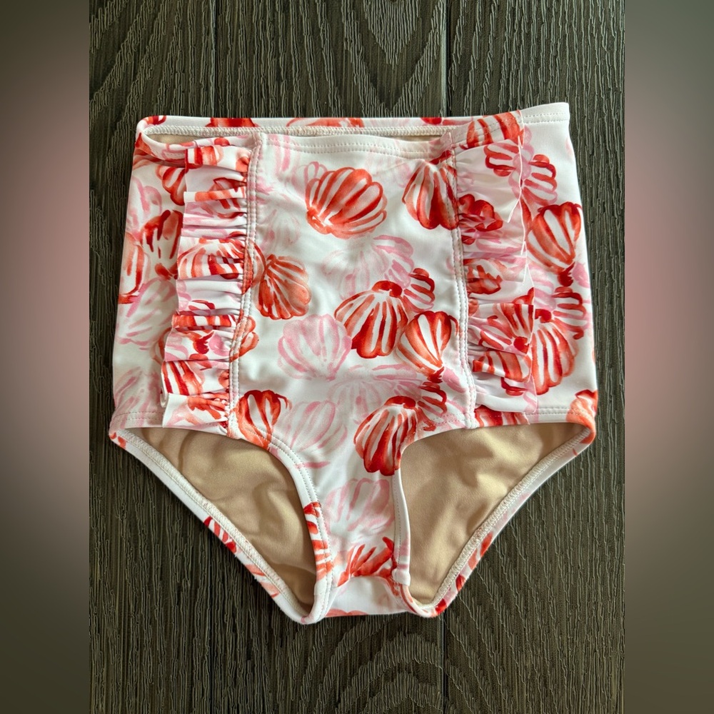 Kortni Jeane Mini Down in Front Ruffle Swim Bottom, Seashell, Girls Size 4/5